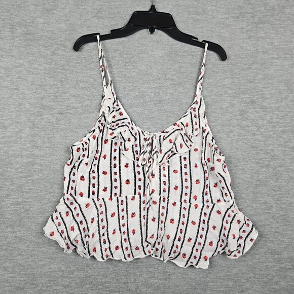 Free People Ivory Combo Love To Floral Printed Crop Tank Top Peplum hem Sz S NEW - Picture 2 of 7